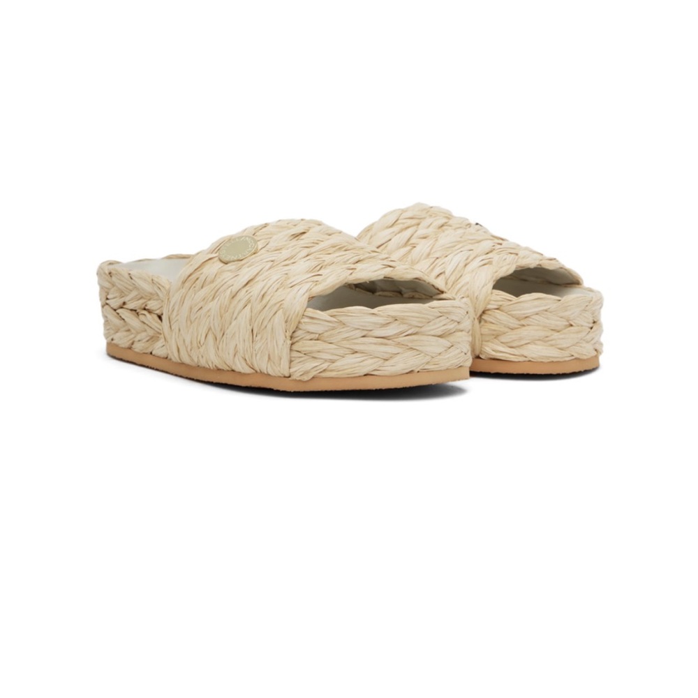 Women's Cream Woven Slide Sandals